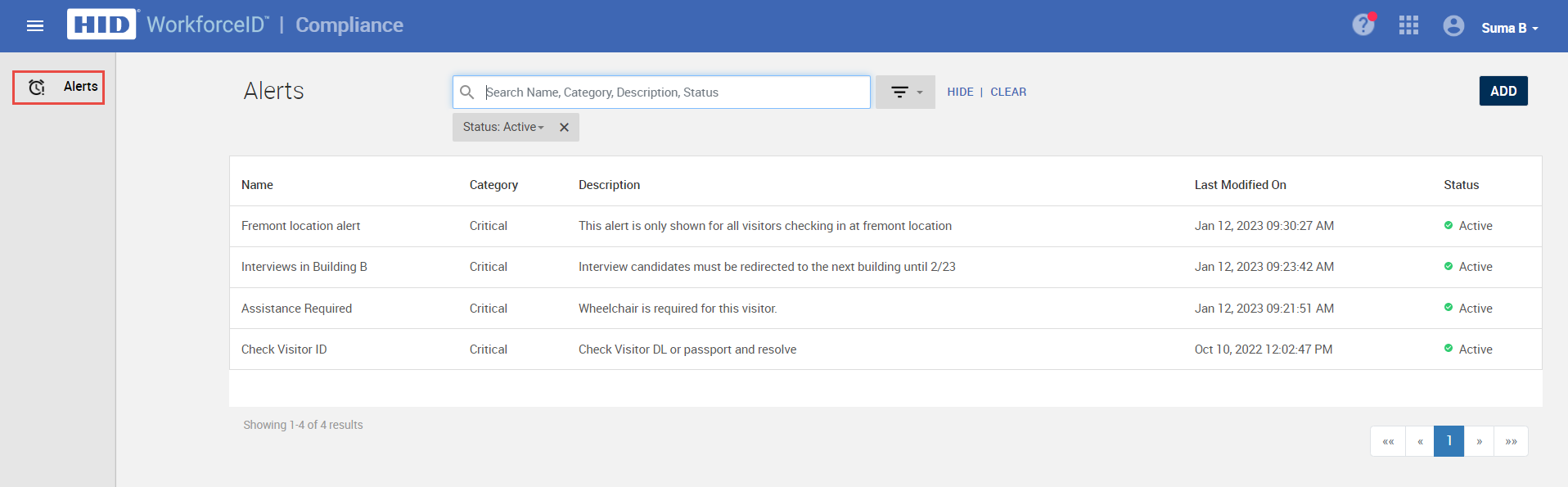 Configuration of Alerts for Visitors